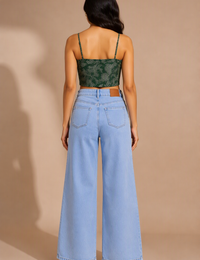 Blum Denim Women's Washed Light Blue High-Rise Wide-Leg Jeans | Casual Non-Stretch Denim (7109ICE)