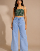 Blum Denim Women's Washed Light Blue High-Rise Wide-Leg Jeans | Casual Non-Stretch Denim (7109ICE)