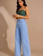 Blum Denim Women's Washed Light Blue High-Rise Wide-Leg Jeans | Casual Non-Stretch Denim (7109ICE)