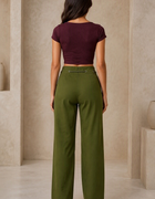 Blum Women's Olive High-Rise Tie-Waist Straight-Fit Trousers | Relaxed Tailored Style (7160OLIVE)