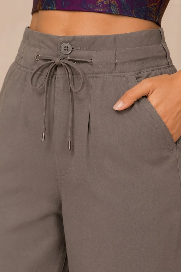 Blum Women's Brown High-Rise Tie-Waist Straight-Fit Trousers | Elegant Casual Wear (7160BROWN)