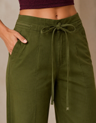 Blum Women's Olive High-Rise Tie-Waist Straight-Fit Trousers | Relaxed Tailored Style (7160OLIVE)