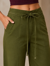 Blum Women's Olive High-Rise Tie-Waist Straight-Fit Trousers | Relaxed Tailored Style (7160OLIVE)