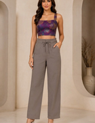 Blum Women's Brown High-Rise Tie-Waist Straight-Fit Trousers | Elegant Casual Wear (7160BROWN)