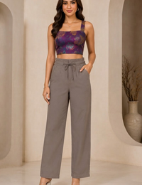 Blum Women's Brown High-Rise Tie-Waist Straight-Fit Trousers | Elegant Casual Wear (7160BROWN)