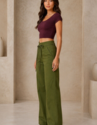 Blum Women's Olive High-Rise Tie-Waist Straight-Fit Trousers | Relaxed Tailored Style (7160OLIVE)