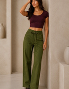 Blum Women's Olive High-Rise Tie-Waist Straight-Fit Trousers | Relaxed Tailored Style (7160OLIVE)