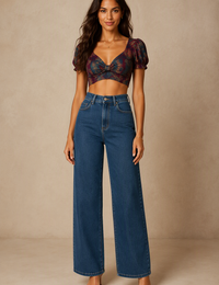 Blum Denim Women's Tint Dark Blue High-Rise Wide-Leg Jeans | Lightly Washed Denim (7206TINT)