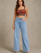 Blum Denim Women's Light Blue High-Rise Wide-Leg Jeans | Lightly Washed Casual Denim (7206ICE)