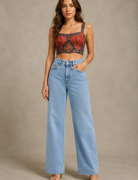 Blum Denim Women's Light Blue High-Rise Wide-Leg Jeans | Lightly Washed Casual Denim (7206ICE)