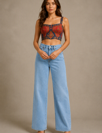 Blum Denim Women's Light Blue High-Rise Wide-Leg Jeans | Lightly Washed Casual Denim (7206ICE)