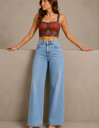 Blum Denim Women's Light Blue High-Rise Wide-Leg Jeans | Lightly Washed Casual Denim (7206ICE)