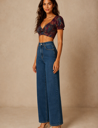 Blum Denim Women's Tint Dark Blue High-Rise Wide-Leg Jeans | Lightly Washed Denim (7206TINT)