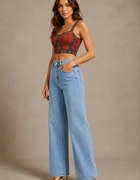 Blum Denim Women's Light Blue High-Rise Wide-Leg Jeans | Lightly Washed Casual Denim (7206ICE)