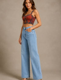 Blum Denim Women's Light Blue High-Rise Wide-Leg Jeans | Lightly Washed Casual Denim (7206ICE)