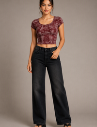 Blum Denim Women's Signature Carbon Black High-Rise Wide-Leg Jeans | Soft Faded Wash (7210C.BLACK)