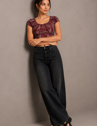 Blum Denim Women's Signature Carbon Black High-Rise Wide-Leg Jeans | Soft Faded Wash (7210C.BLACK)