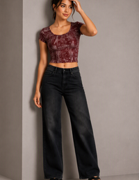 Blum Denim Women's Signature Carbon Black High-Rise Wide-Leg Jeans | Soft Faded Wash (7210C.BLACK)